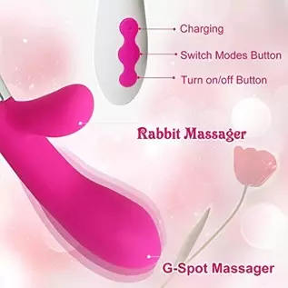 G-Spot Rabbit Vibrator Dildo Clitoris Stimulator, Silicone Vaginal Anal Nipple Massager with 10 Vibration Modes for Women Pleasu