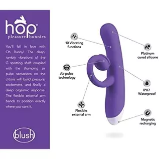 Blush Oh Bunny - Rechargeable G Spot Air Pulse Vibrator - Platinum Puria Silicone Ultrasilk Smooth Feel - Gentle Sucking Flexibl