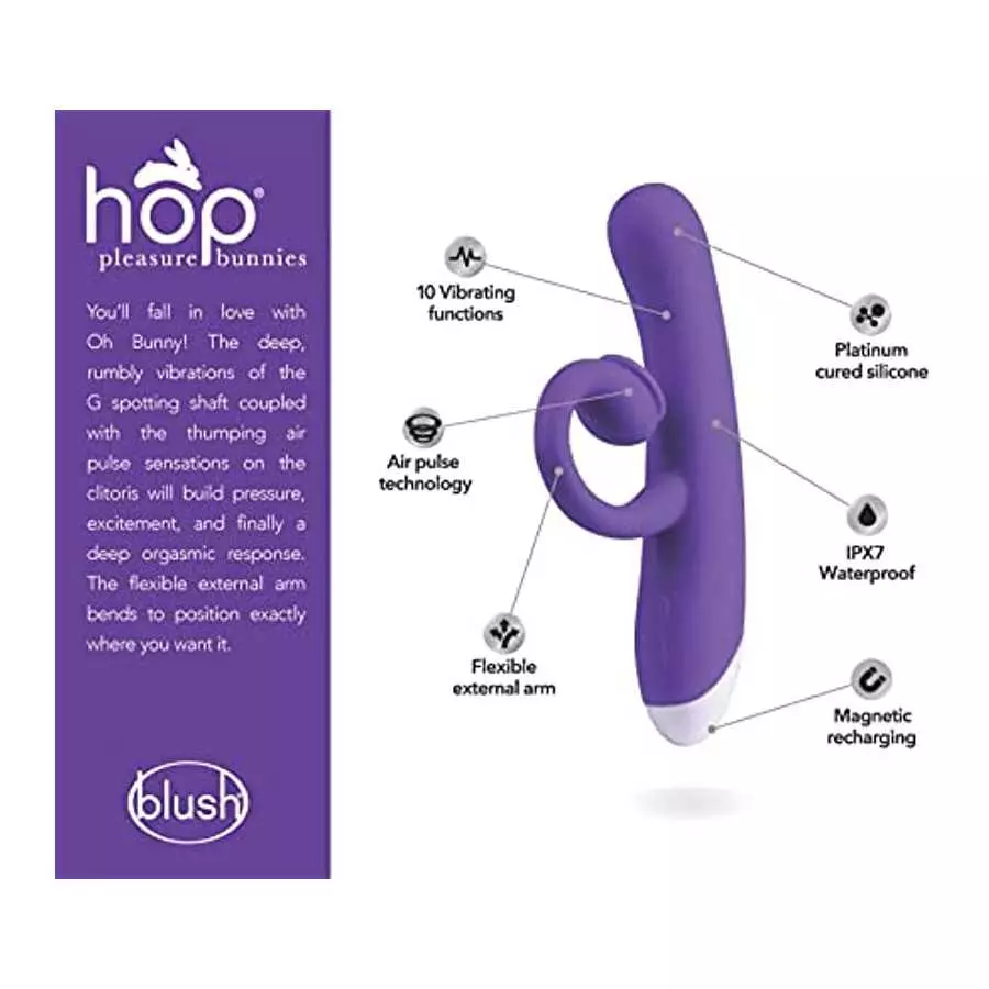 Blush Oh Bunny - Rechargeable G Spot Air Pulse Vibrator - Platinum Puria Silicone Ultrasilk Smooth Feel - Gentle Sucking Flexibl