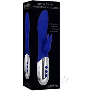 Adam & Eve Royal Rabbit Silicone Rechargeable Warming Vibrator - Blue/Silver