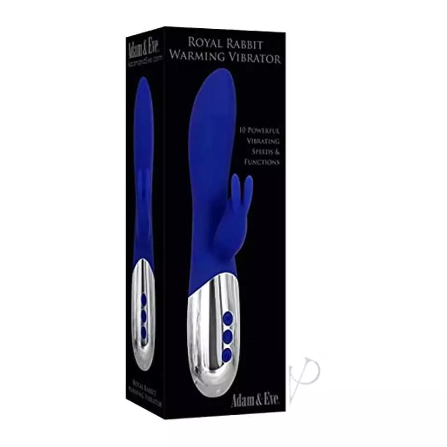Adam & Eve Royal Rabbit Silicone Rechargeable Warming Vibrator - Blue/Silver