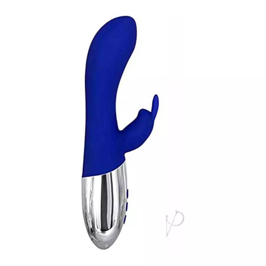 Adam & Eve Royal Rabbit Silicone Rechargeable Warming Vibrator - Blue/Silver