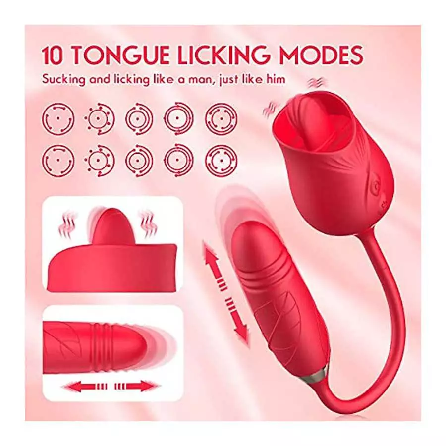 Oral Clit Licking Rose Vibrator G-Spot Telescopic Dildo Adult Sex Toys for Women