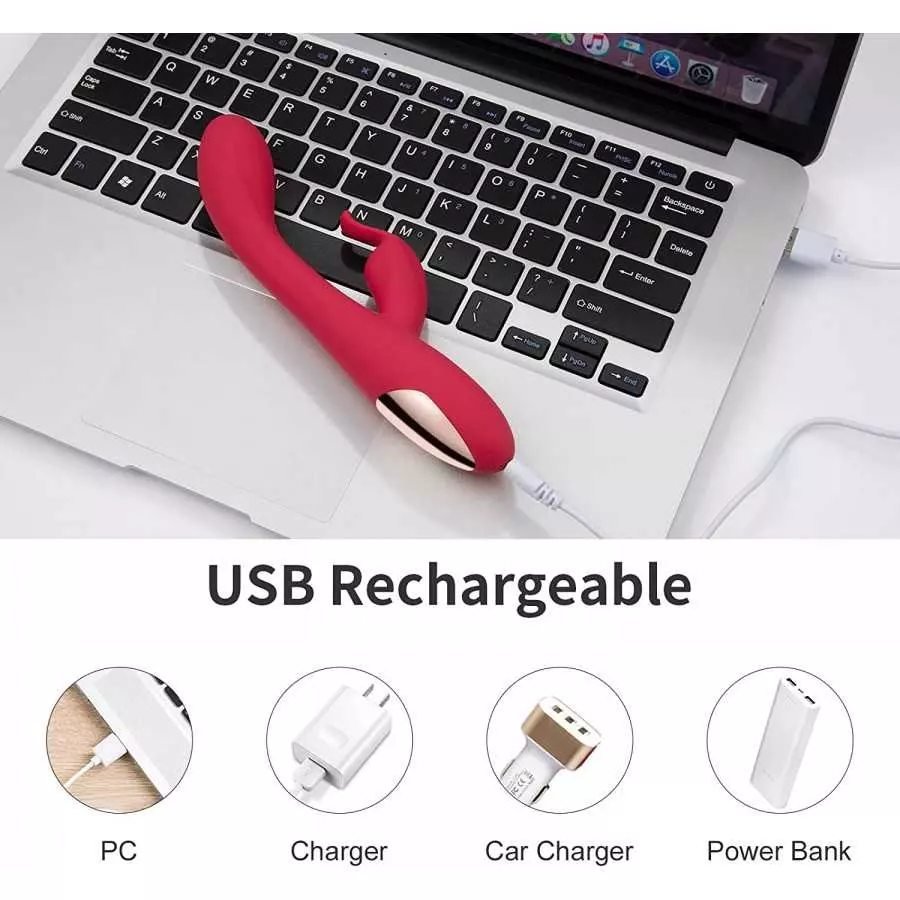 ShiningLove Rabbit Vibrator for Women G Spot Vibrator with Bunny Ears 10 Vibrations Modes Waterproof Rotating Dildo Vibrator for