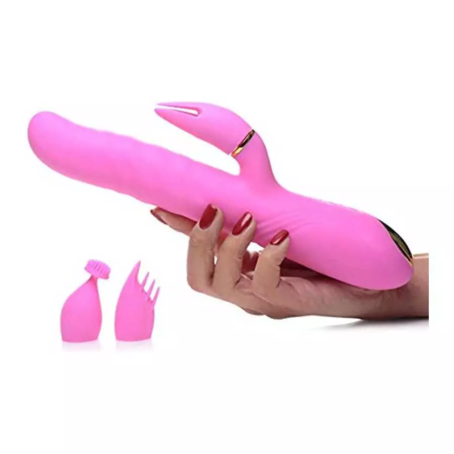 Inmi 10X Versa-Thrust Thrusting & Vibrating Silicone Rabbit W/3 Attachments, 1Count