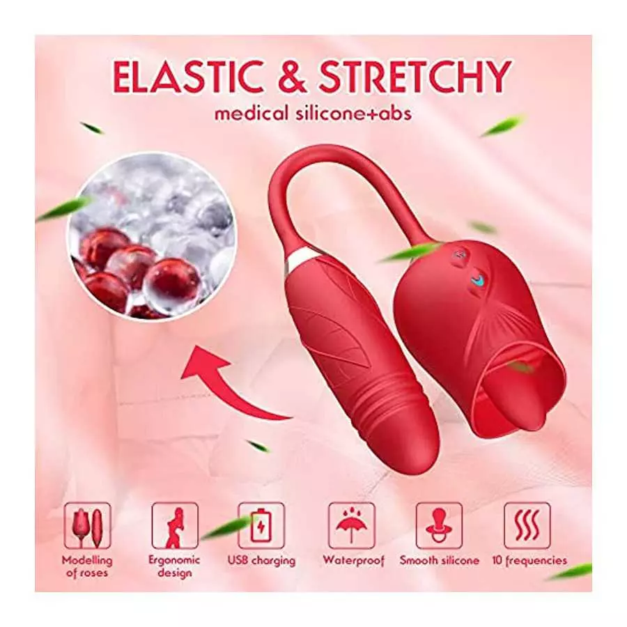 Oral Clit Licking Rose Vibrator G-Spot Telescopic Dildo Adult Sex Toys for Women