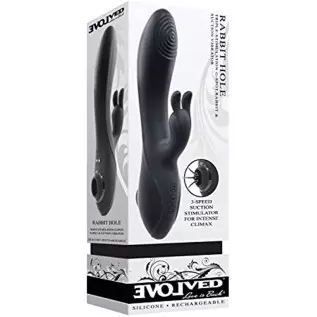Evolved Novelties - Rabbit Hole - Rechargeable Silicone Triple Stimulation G-Spot, Rabbit & Suction Vibrator - Black