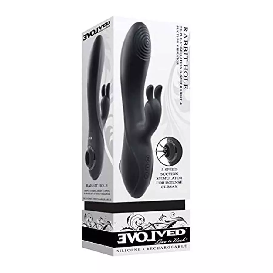 Evolved Novelties - Rabbit Hole - Rechargeable Silicone Triple Stimulation G-Spot, Rabbit & Suction Vibrator - Black