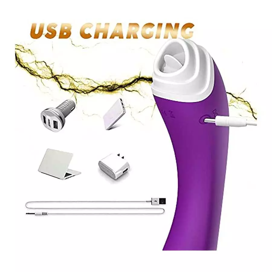 2 in 1 Clitoral Tongue Licking & G-Spot Vibrator, Vaginal Nipple Stimulator, USB Rechargeable Waterproof Massager for Quick Orga