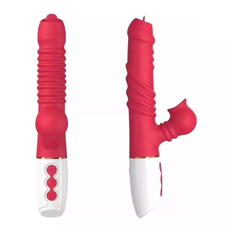 Thrusting Rabbit Vibrator Dildo for Women, Licking Tongue G Spot Sex Toy with 3 Telescopic & 10 Vibration Modes ,Anal Vibrating 