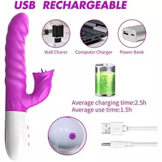 Rabbit Vibrator - 9.8" Triple Action G Spot Vibrator with Independent Clitoral Stimulator, 10 Patterns, Rechargeable Sex Toys fo Rabbit Vibrator - 9.8" Triple Action G Spot Vibrator with Independent Clitoral Stimulator, 10 Patterns, Rechargeable Sex Toys fo