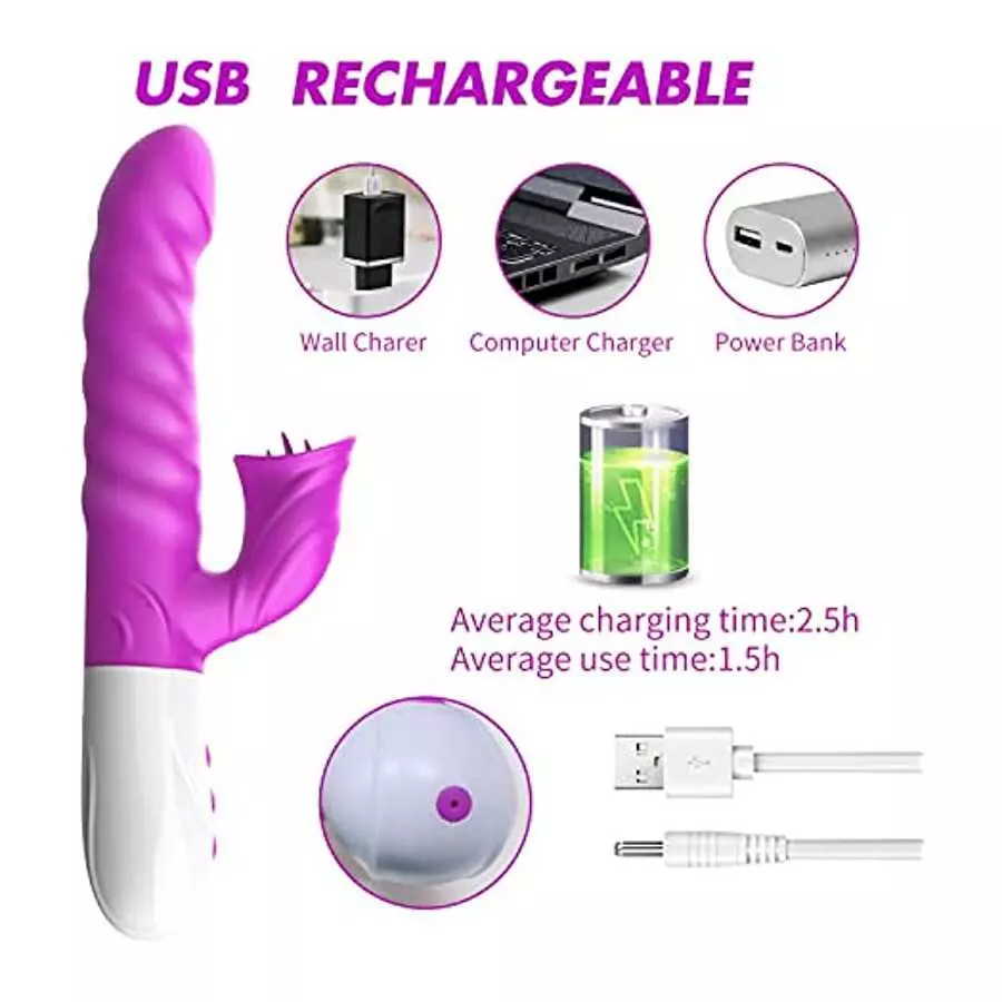 Rabbit Vibrator - 9.8" Triple Action G Spot Vibrator with Independent Clitoral Stimulator, 10 Patterns, Rechargeable Sex Toys fo
