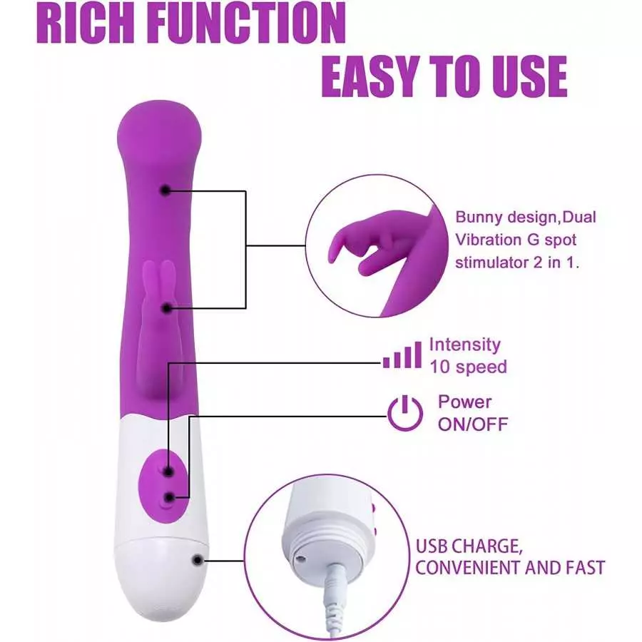 Rechargeable Rabbit Vibrator for Women Sex Toys for Clitoris G-spot Stimulation 10 Powerful Vibrations Dual Motor Stimulator for