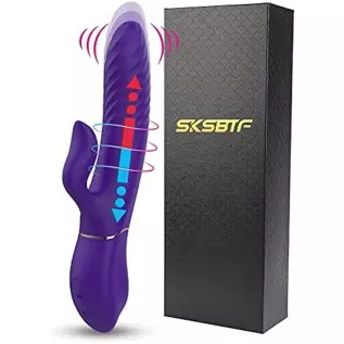 SKSBTF Thrusting Rabbit Vibrator,G Spot Rabbit Vibrator with Heating Function 9 Vibration Modes Thrusting Vibrator Waterproof Cl
