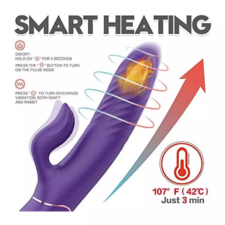 SKSBTF Thrusting Rabbit Vibrator,G Spot Rabbit Vibrator with Heating Function 9 Vibration Modes Thrusting Vibrator Waterproof Cl