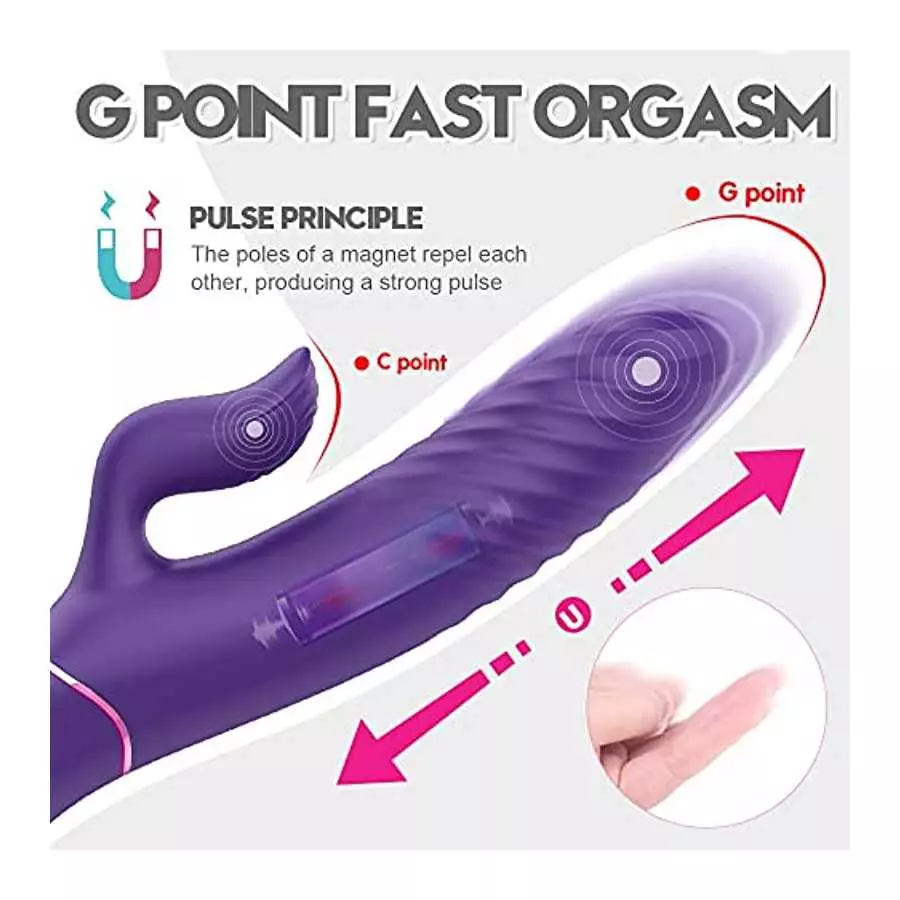 SKSBTF Thrusting Rabbit Vibrator,G Spot Rabbit Vibrator with Heating Function 9 Vibration Modes Thrusting Vibrator Waterproof Cl