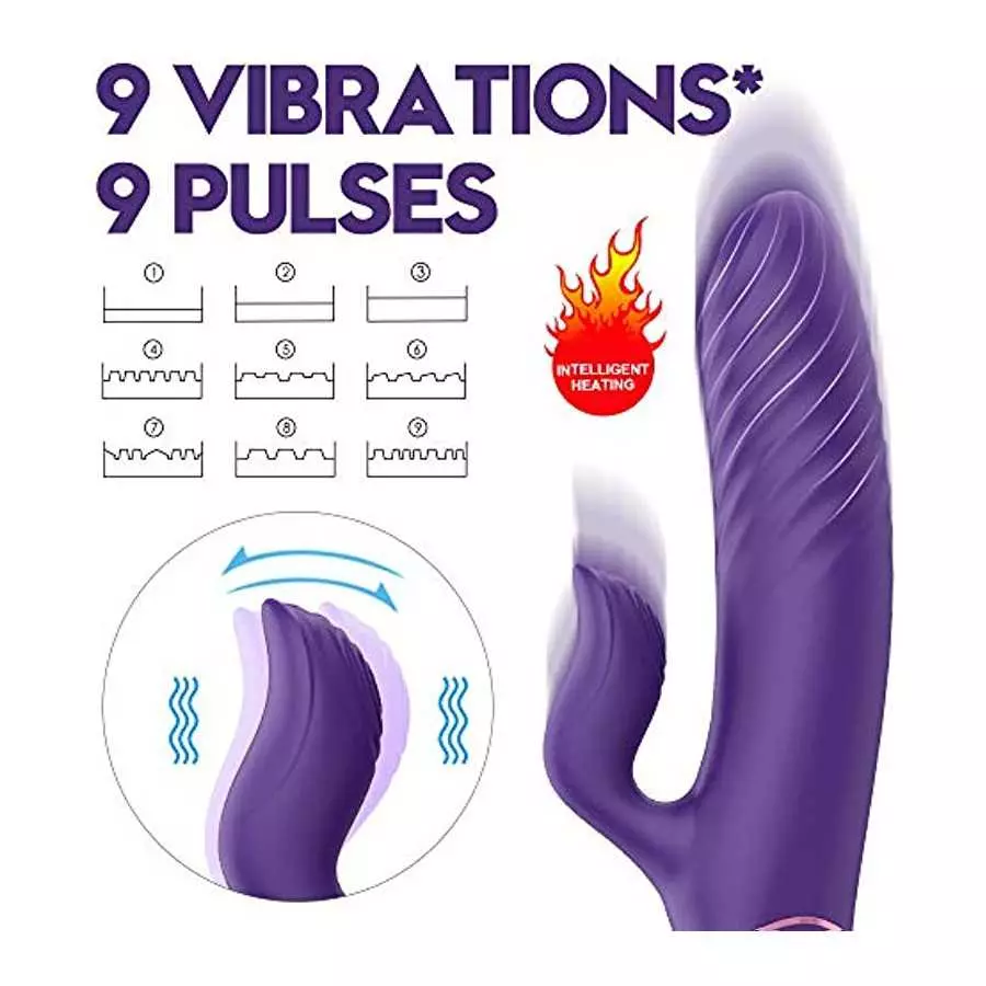 SKSBTF Thrusting Rabbit Vibrator,G Spot Rabbit Vibrator with Heating Function 9 Vibration Modes Thrusting Vibrator Waterproof Cl