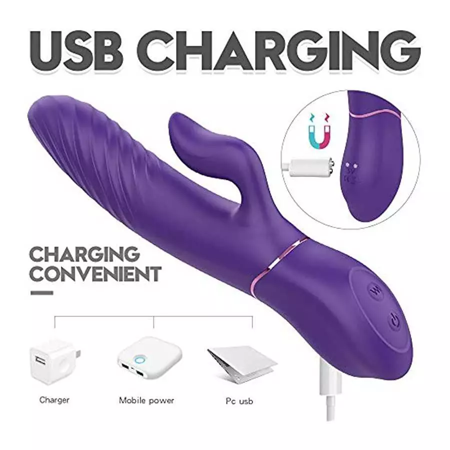 SKSBTF Thrusting Rabbit Vibrator,G Spot Rabbit Vibrator with Heating Function 9 Vibration Modes Thrusting Vibrator Waterproof Cl