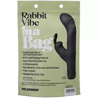 Doc Johnson Rabbit Vibe in A Bag - 10 Function, Silicone, Rechargeable, Total Length: 6.5 in. (16.5 cm), Insertable Length: 4 in