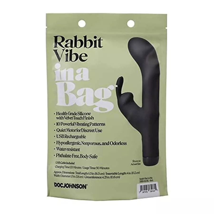 Doc Johnson Rabbit Vibe in A Bag - 10 Function, Silicone, Rechargeable, Total Length: 6.5 in. (16.5 cm), Insertable Length: 4 in