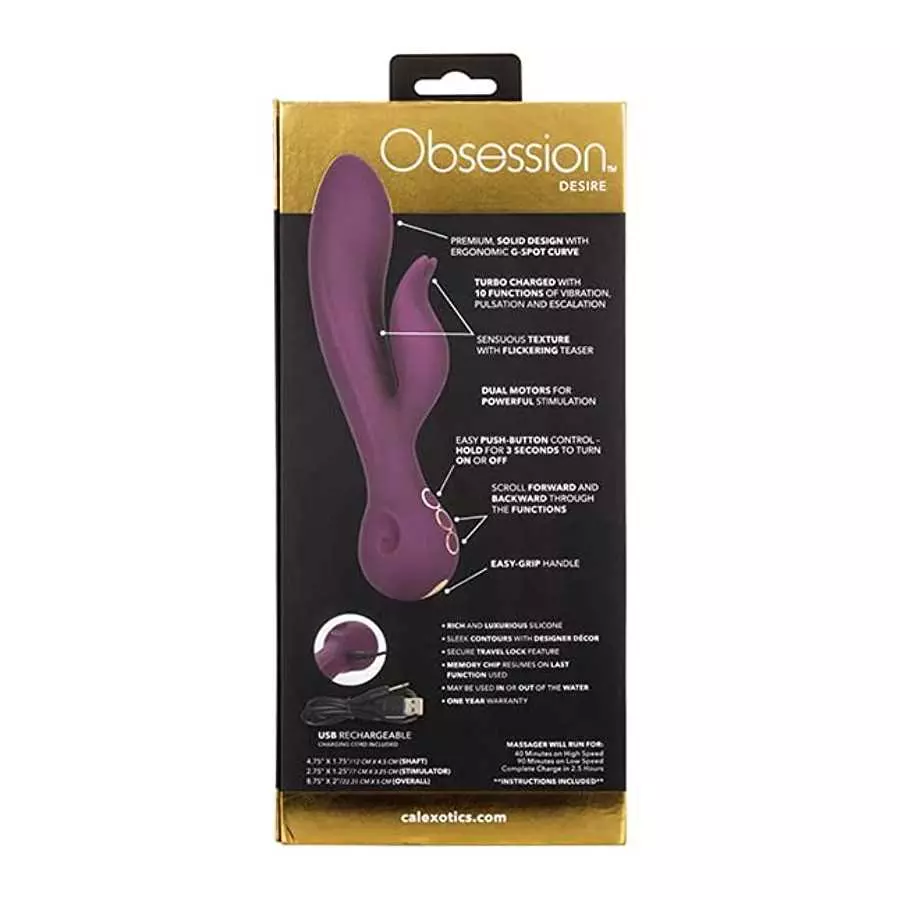 CalExotics Obsession Desire Vibrator – Premium Rechargeable Silicone Rabbit Massager Sex Toy for Women - Purple