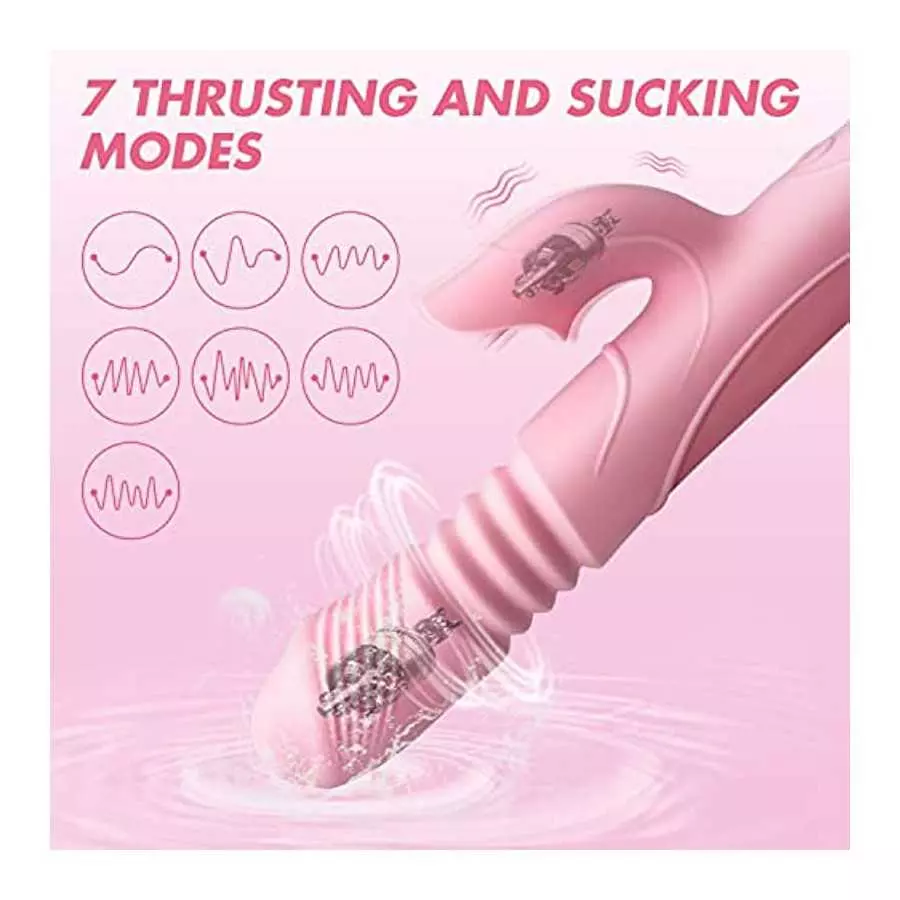 HUIKDY Thrusting Dildo Rabbit Vibrator for Women, Vibrator Adult Sensory Toys G Spot Sex Toy with 3 Telescopic & 10 Vibration Mo