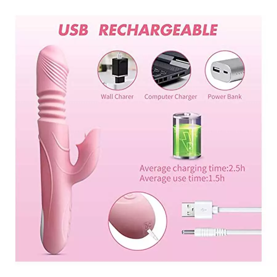 HUIKDY Thrusting Dildo Rabbit Vibrator for Women, Vibrator Adult Sensory Toys G Spot Sex Toy with 3 Telescopic & 10 Vibration Mo