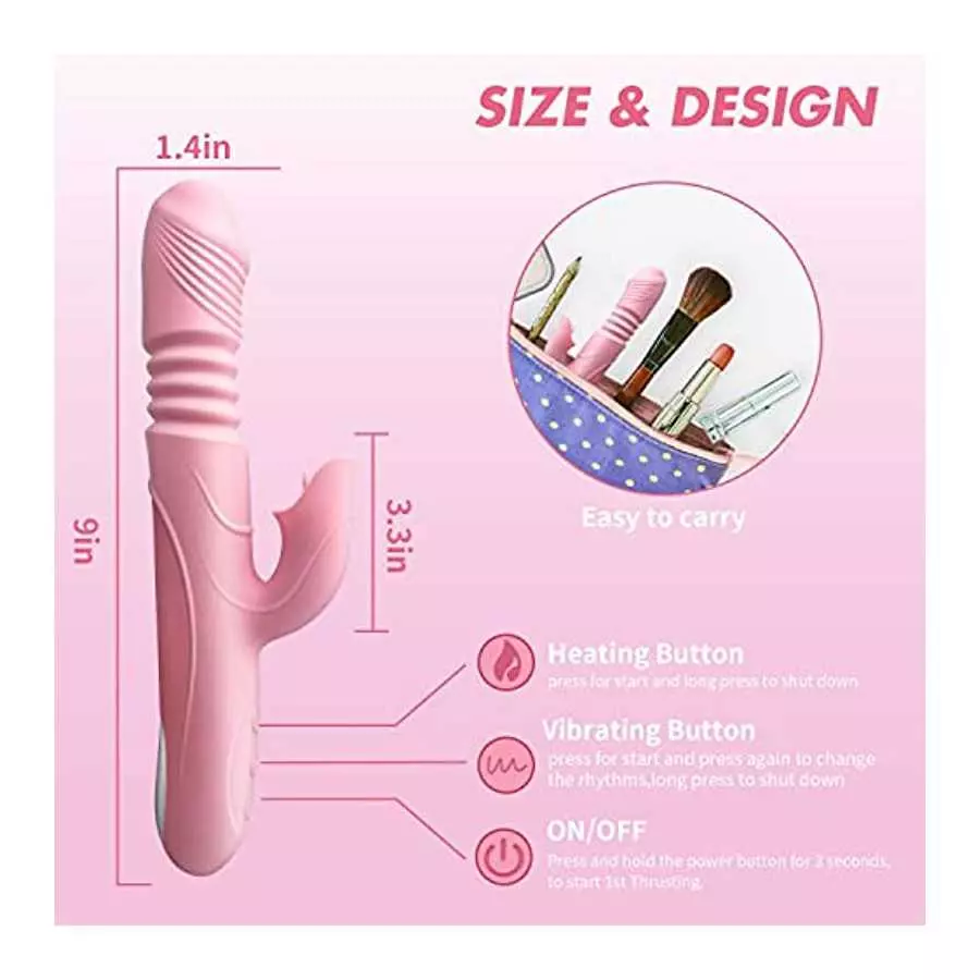 HUIKDY Thrusting Dildo Rabbit Vibrator for Women, Vibrator Adult Sensory Toys G Spot Sex Toy with 3 Telescopic & 10 Vibration Mo