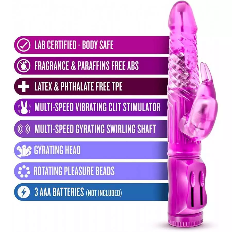 B Yours Beginners Bunny - Mini Triple Action Vibrator - Dual Clitoris and G Spot Pleasure - Rotating Beads, Gyrating Shaft, Flex