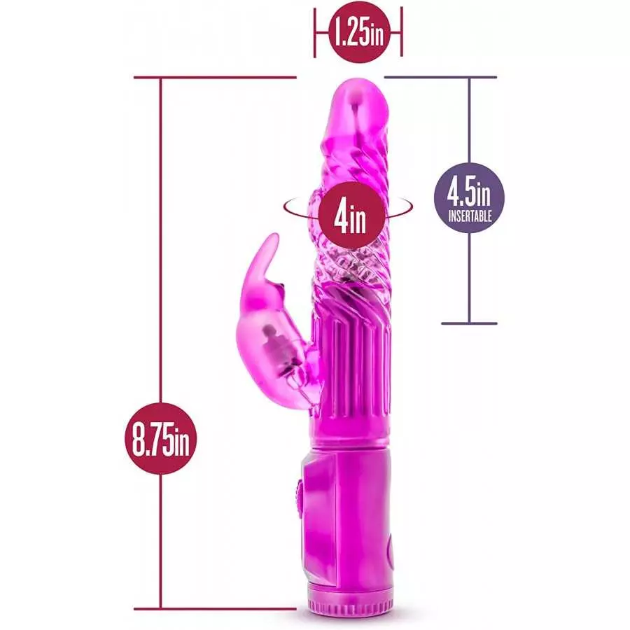 B Yours Beginners Bunny - Mini Triple Action Vibrator - Dual Clitoris and G Spot Pleasure - Rotating Beads, Gyrating Shaft, Flex