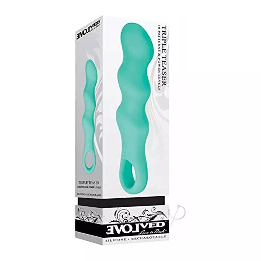 Evolved Love Is Back - Triple Teaser - 10 Patterns & Power Levels - Silicone Rechargeable Vibrator - Teal Evolved Love Is Back - Triple Teaser - 10 Patterns & Power Levels - Silicone Rechargeable Vibrator - Teal