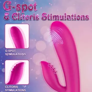 G-Spot Dildo Rabbit Vibrator with 10 Vibration Modes, Clitoris Stimulator Dual Motor Massager Vaginal Anal Motor, Soft Silicone 