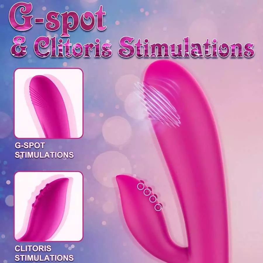 G-Spot Dildo Rabbit Vibrator with 10 Vibration Modes, Clitoris Stimulator Dual Motor Massager Vaginal Anal Motor, Soft Silicone 
