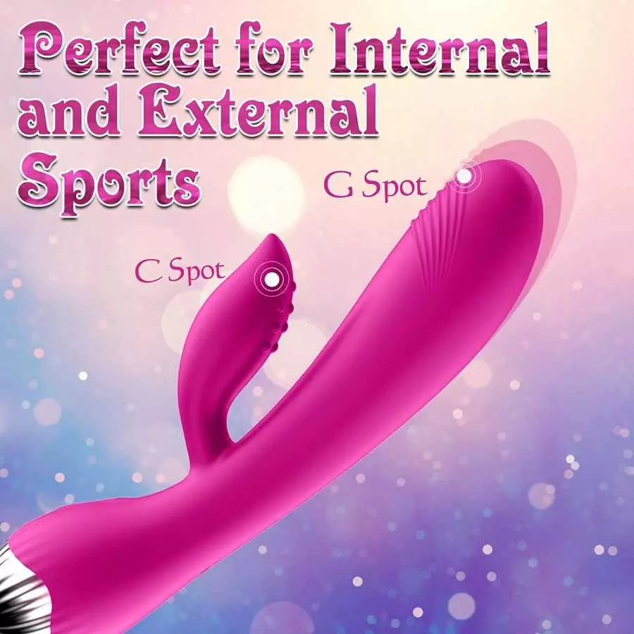 G-Spot Dildo Rabbit Vibrator with 10 Vibration Modes, Clitoris Stimulator Dual Motor Massager Vaginal Anal Motor, Soft Silicone 