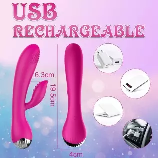G-Spot Dildo Rabbit Vibrator with 10 Vibration Modes, Clitoris Stimulator Dual Motor Massager Vaginal Anal Motor, Soft Silicone 