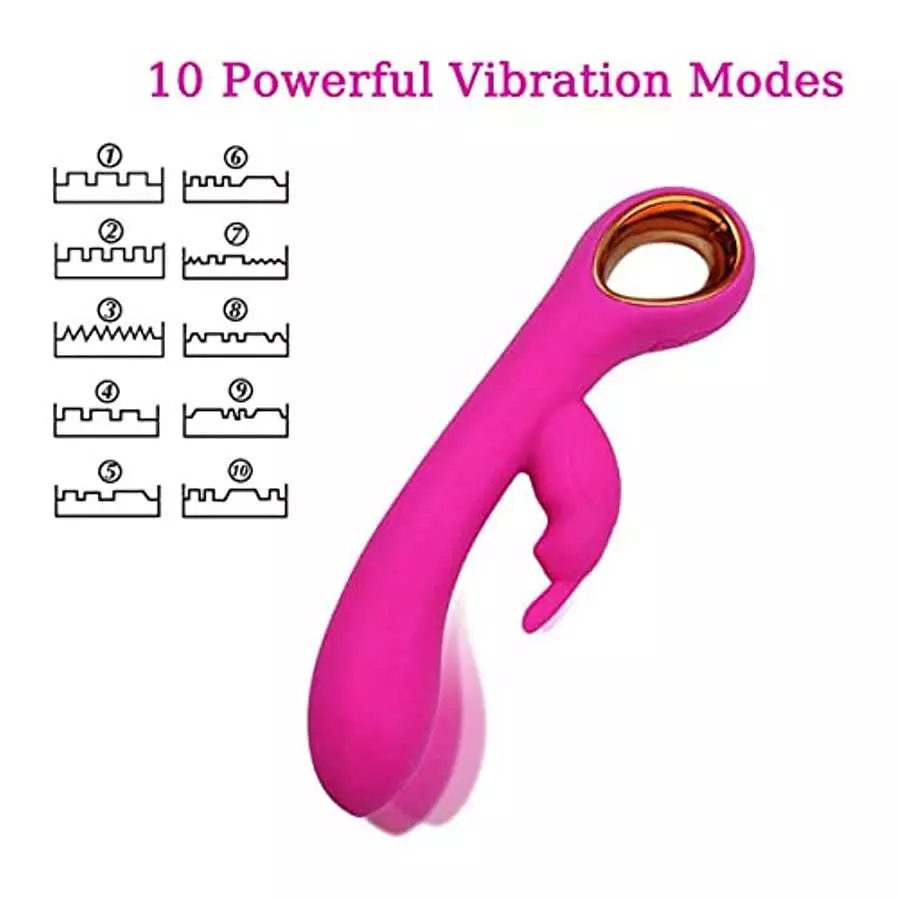 LESEOX G Spot Rabbit Vibrator Dildo with 10 Vibration Patterns, Rechargeable Rose Sex Toy for Clitoris G-Spot Nipples Stimulatio
