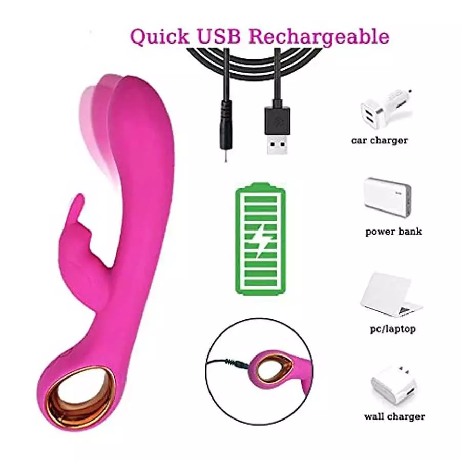 LESEOX G Spot Rabbit Vibrator Dildo with 10 Vibration Patterns, Rechargeable Rose Sex Toy for Clitoris G-Spot Nipples Stimulatio