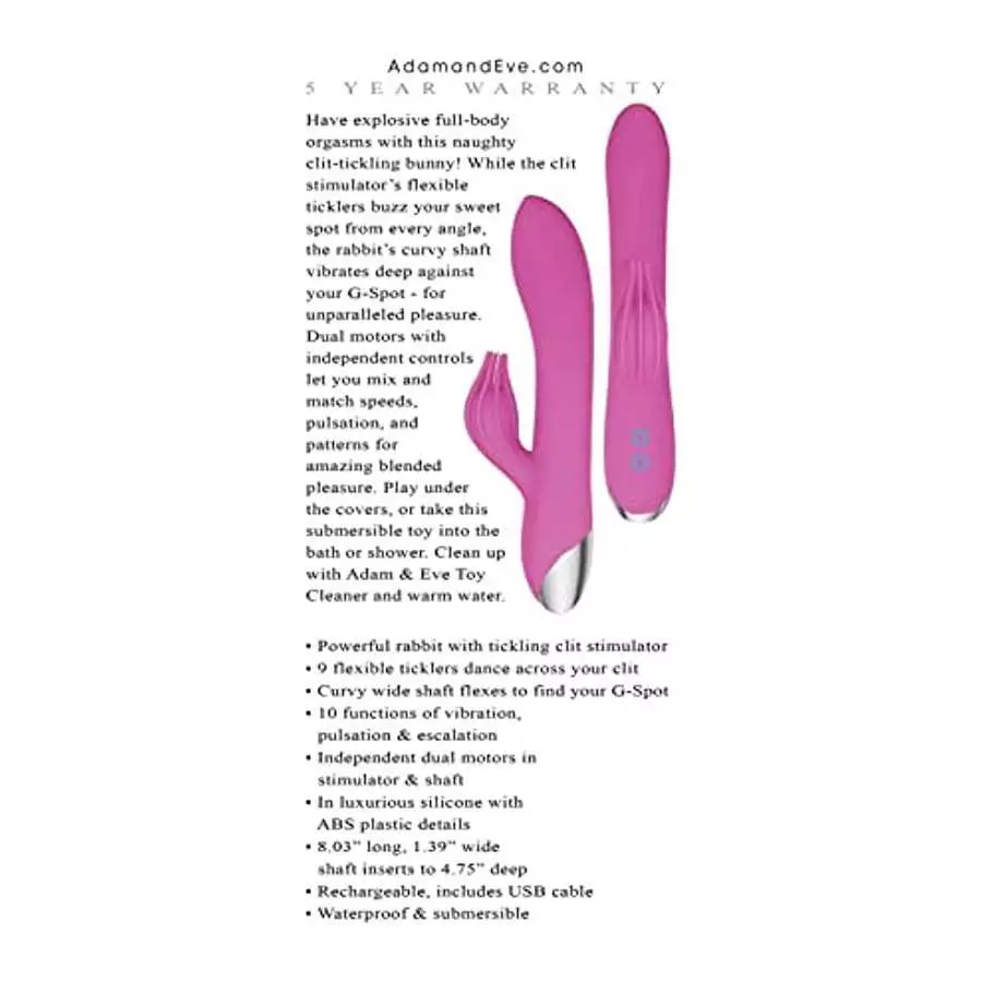 Adam & Eve - Eve's Clit Tickling Silicone Rechargeable Rabbit Vibrator - Pink