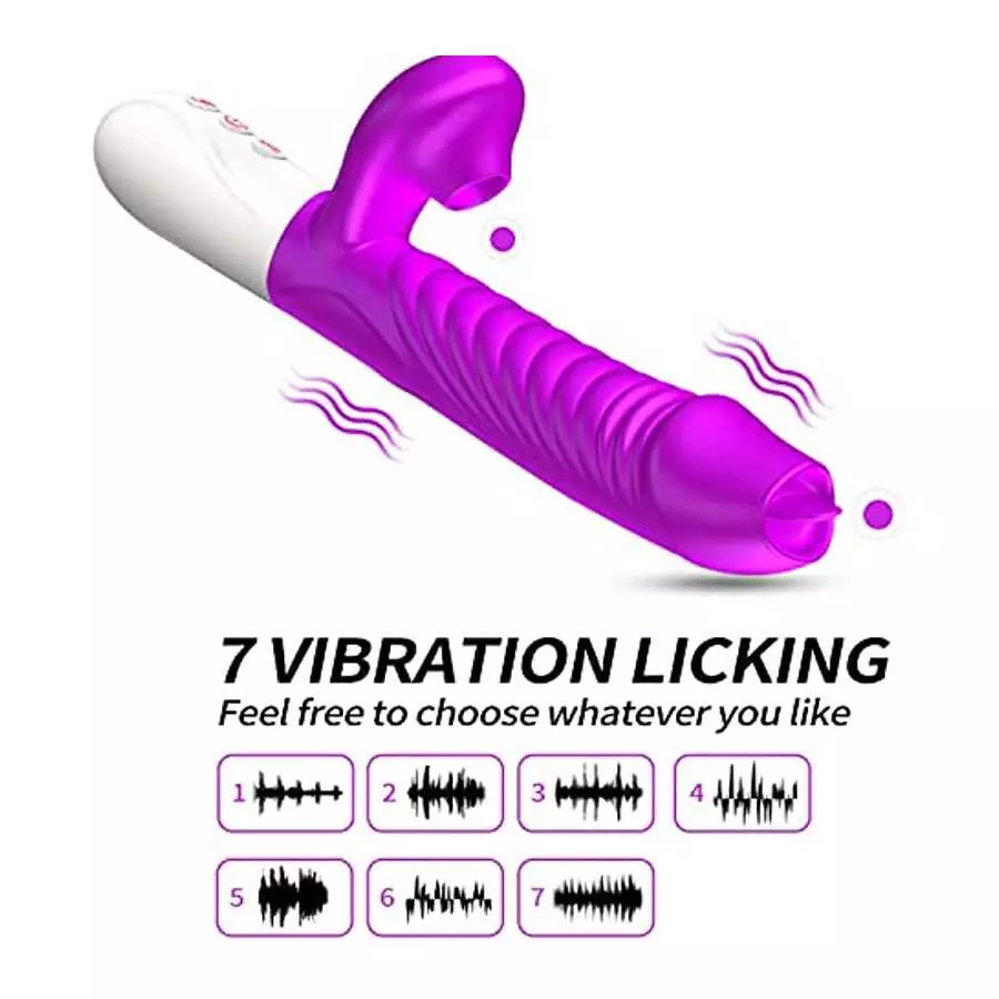 Thrusting Rabbit Vibrator for Women, G Spot Dildo Vibrator 7 Clitoris Stimulator Vibrator 3 in 1 Rechargeable Heating Anal Dildo