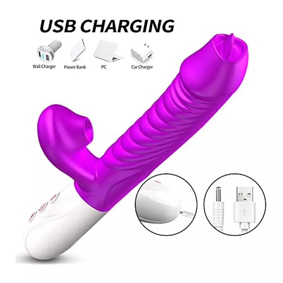 Thrusting Rabbit Vibrator for Women, G Spot Dildo Vibrator 7 Clitoris Stimulator Vibrator 3 in 1 Rechargeable Heating Anal Dildo