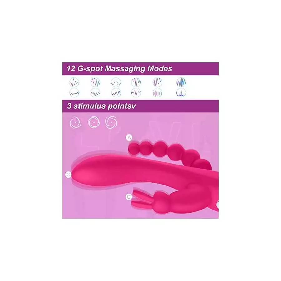 G Spot Rabbit Vibrator for Women Clitoris Stimulation with 7 Powerful Vibrations, MMQ Rechargeable 3 in 1 Clit Anal Stimulating 