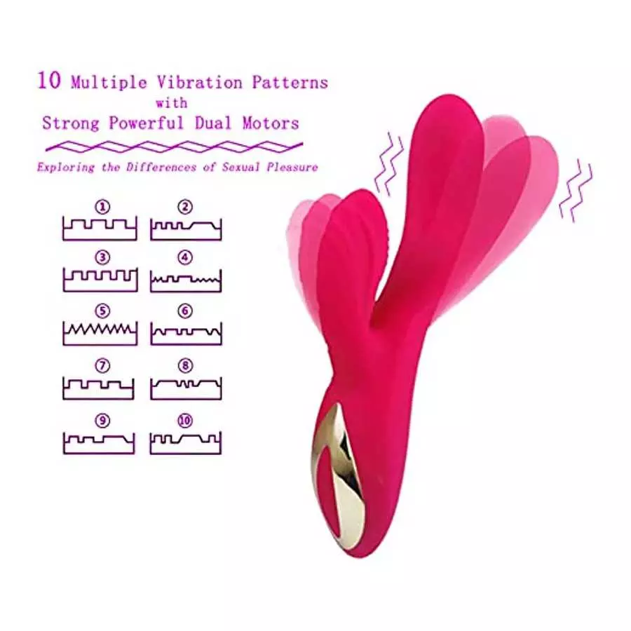 Leseox Clitoris Rabbit Vibrator, Dual Motors with 10 Vibration Modes, Waterproof and Rechargeable Dildo Massager for Clitoral G-