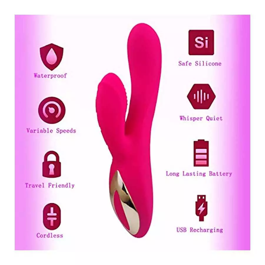 Leseox Clitoris Rabbit Vibrator, Dual Motors with 10 Vibration Modes, Waterproof and Rechargeable Dildo Massager for Clitoral G-