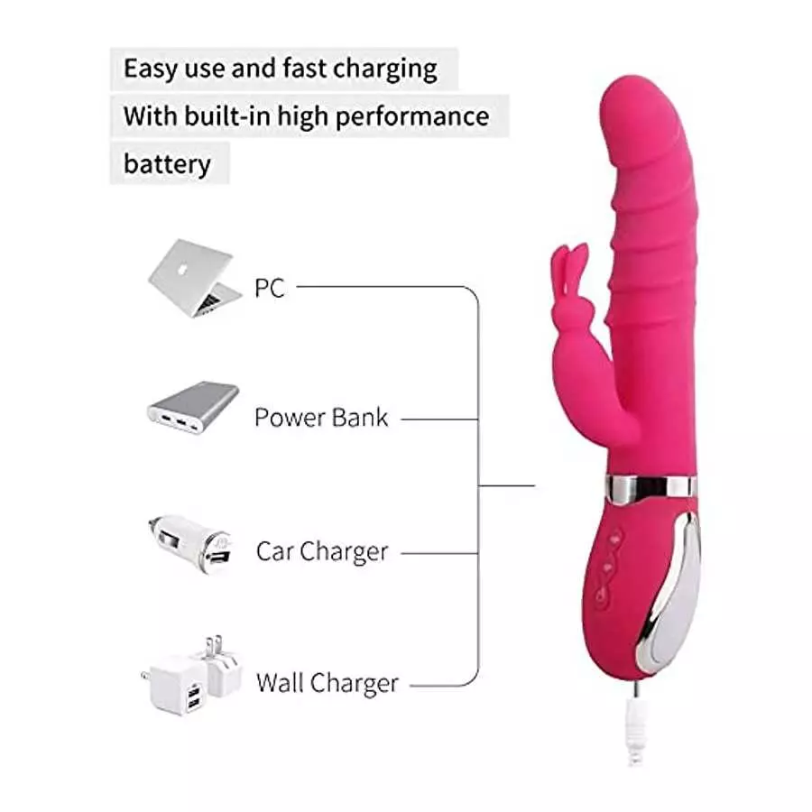 Thrusting Dildo Rabbit Vibrator for Women, Vibrator Adult Sensory Toys G Spot Sex Toy with 3 Telescopic & 10 Vibration Modes, Ad