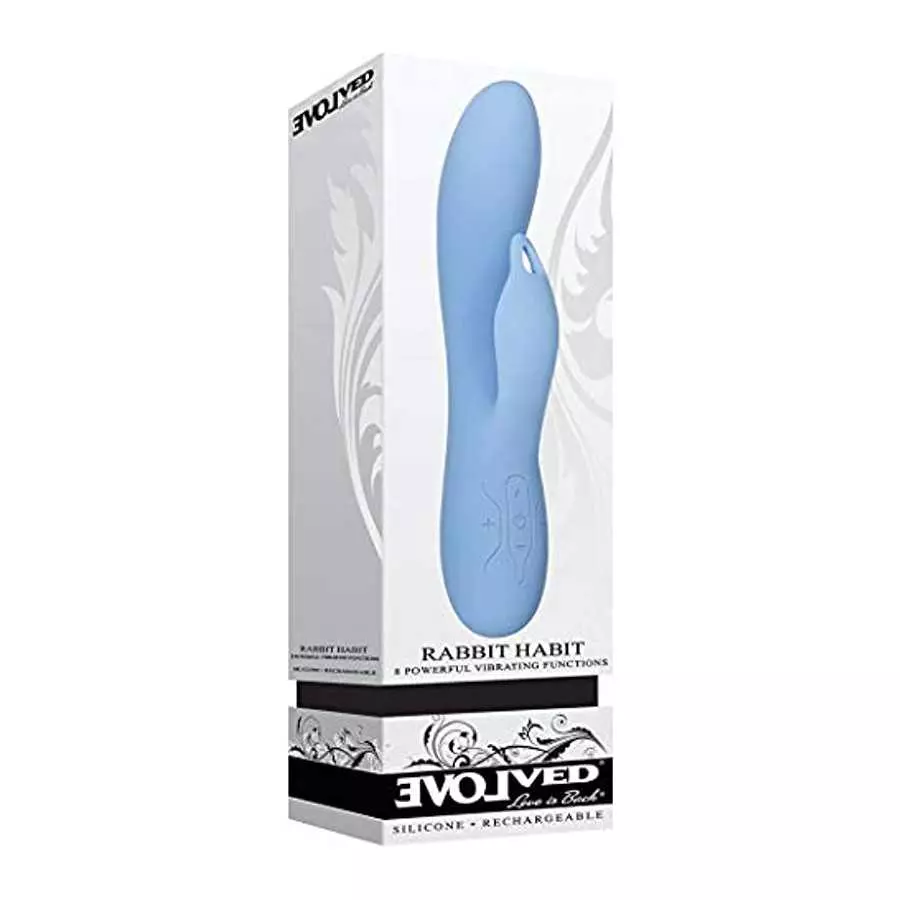 Evolved Novelties Rabbit Habit 8 Function Rechargeable Silicone Waterproof Vibrator, Blue