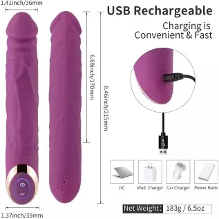 Eupher 8.5 Inch Rechargeable G Spot Dildo Vibrator,Realistic Dildo Vibrating Machine with 10 Vibrations,Quiet & Bendable Vaginal
