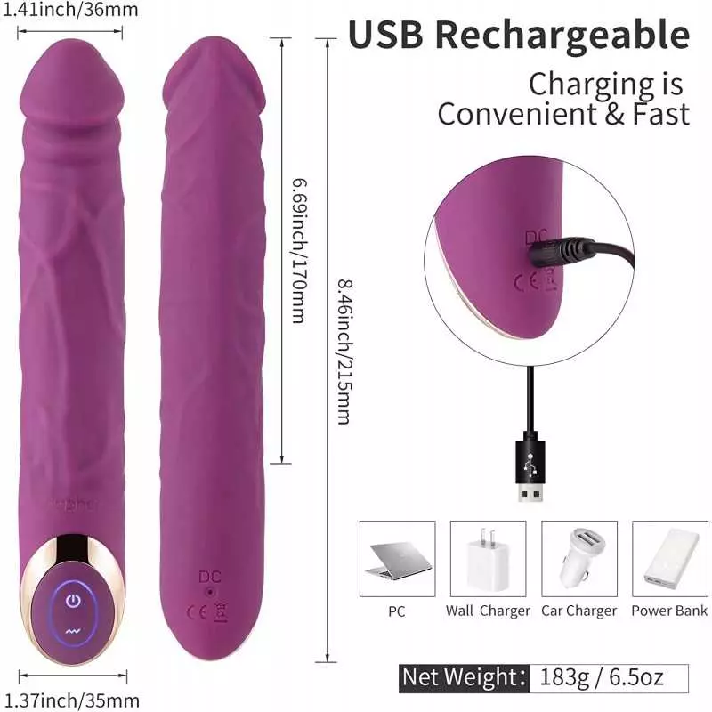 Eupher 8.5 Inch Rechargeable G Spot Dildo Vibrator,Realistic Dildo Vibrating Machine with 10 Vibrations,Quiet & Bendable Vaginal