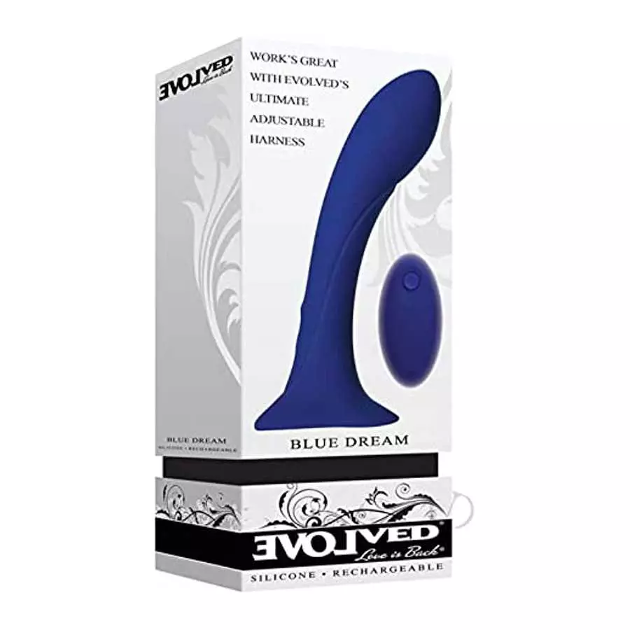 Evolved Novelties Blue Dream Wireless Remote Control Strap-on Silicone Rechargeable Vibrator