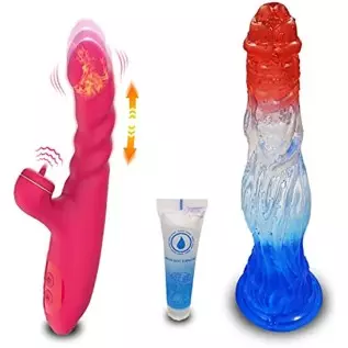 Grilent Clitoral Licking G-spot Thrusting Rabbit Vibrator, 9.4 Inch Realistic Jelly Wolf Dildo