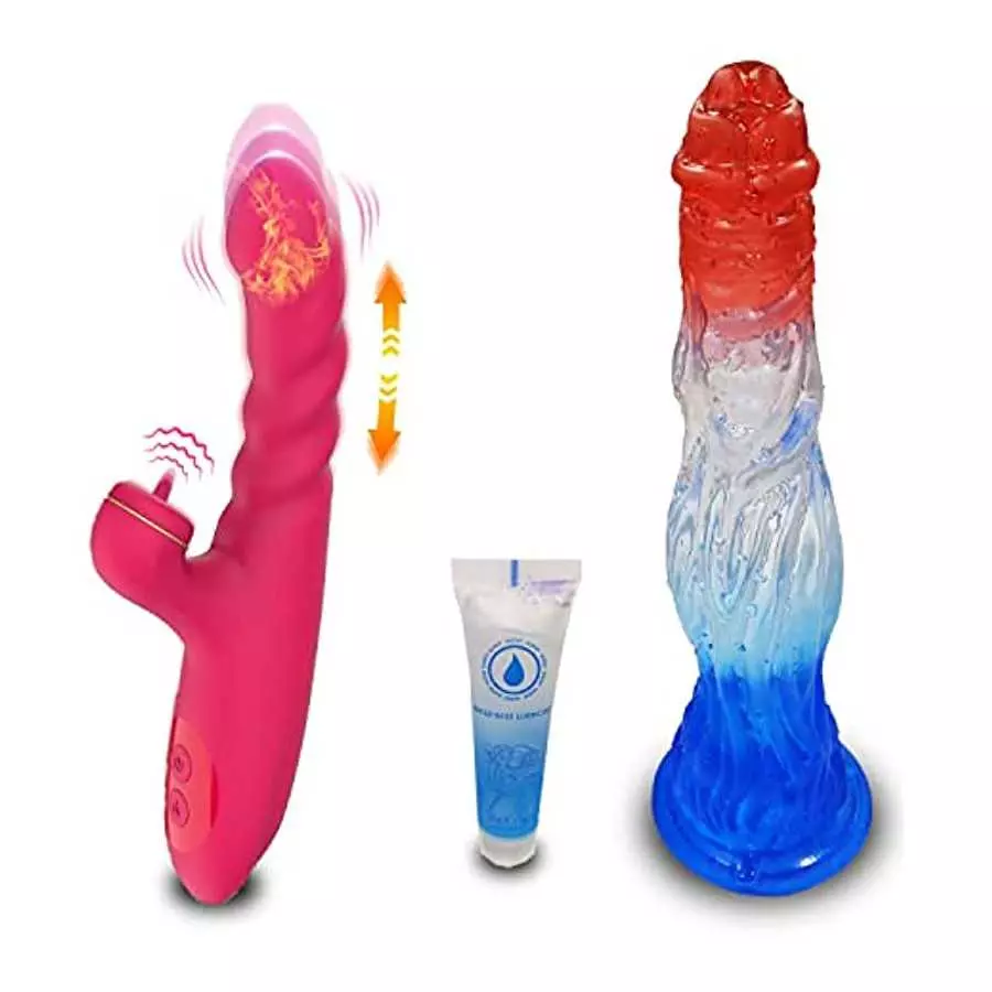 Grilent Clitoral Licking G-spot Thrusting Rabbit Vibrator, 9.4 Inch Realistic Jelly Wolf Dildo